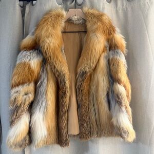 Luxurious Multicolor Genuine Red Fox Fur Vintage Coat